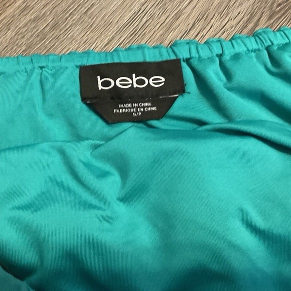 Bebe Chiffon Ruffle Tube Top Womens Small Green Tassel Adjustable Elastic Boho - Picture 3 of 7